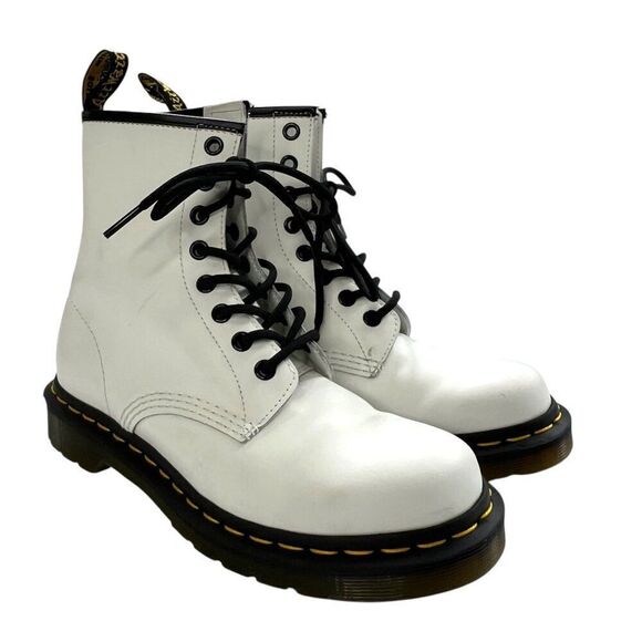 Martens Pascal 1460 White Leather Lace Up Boots Size